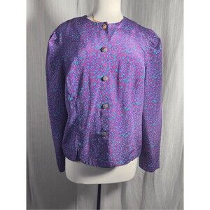 Leslie Fay Blouse Size 16 VTG 80's Purple Teal Whimsical Grandmacore